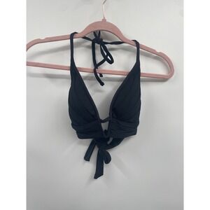 Lucky Brand Bikini Top Womens Small Black Ribbed Halter Neck Swimwear Beach NWOT